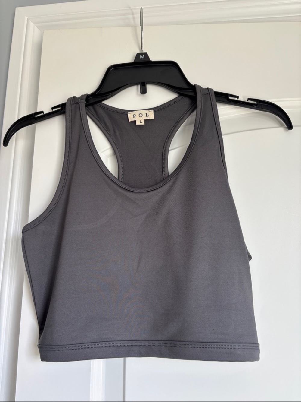 POL Charcoal Racerback Crop Sports Bra
